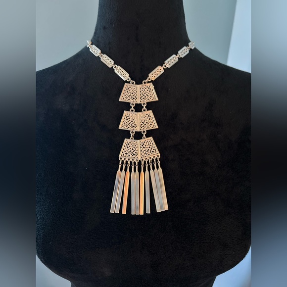 VINTAGE Signature Unsigned Corso Tiered Dangle Silver Statement Necklace - Picture 1 of 3